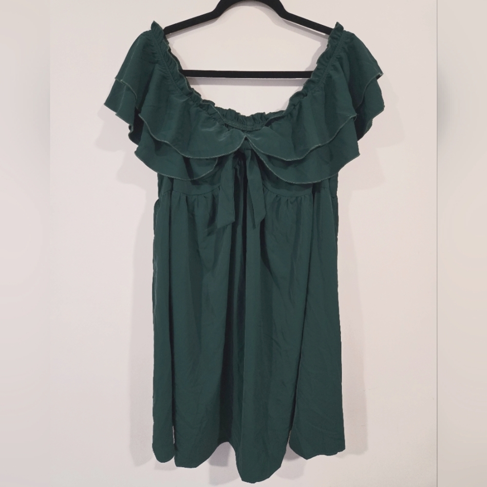 Green Ruffle Off-Shoulder Dress